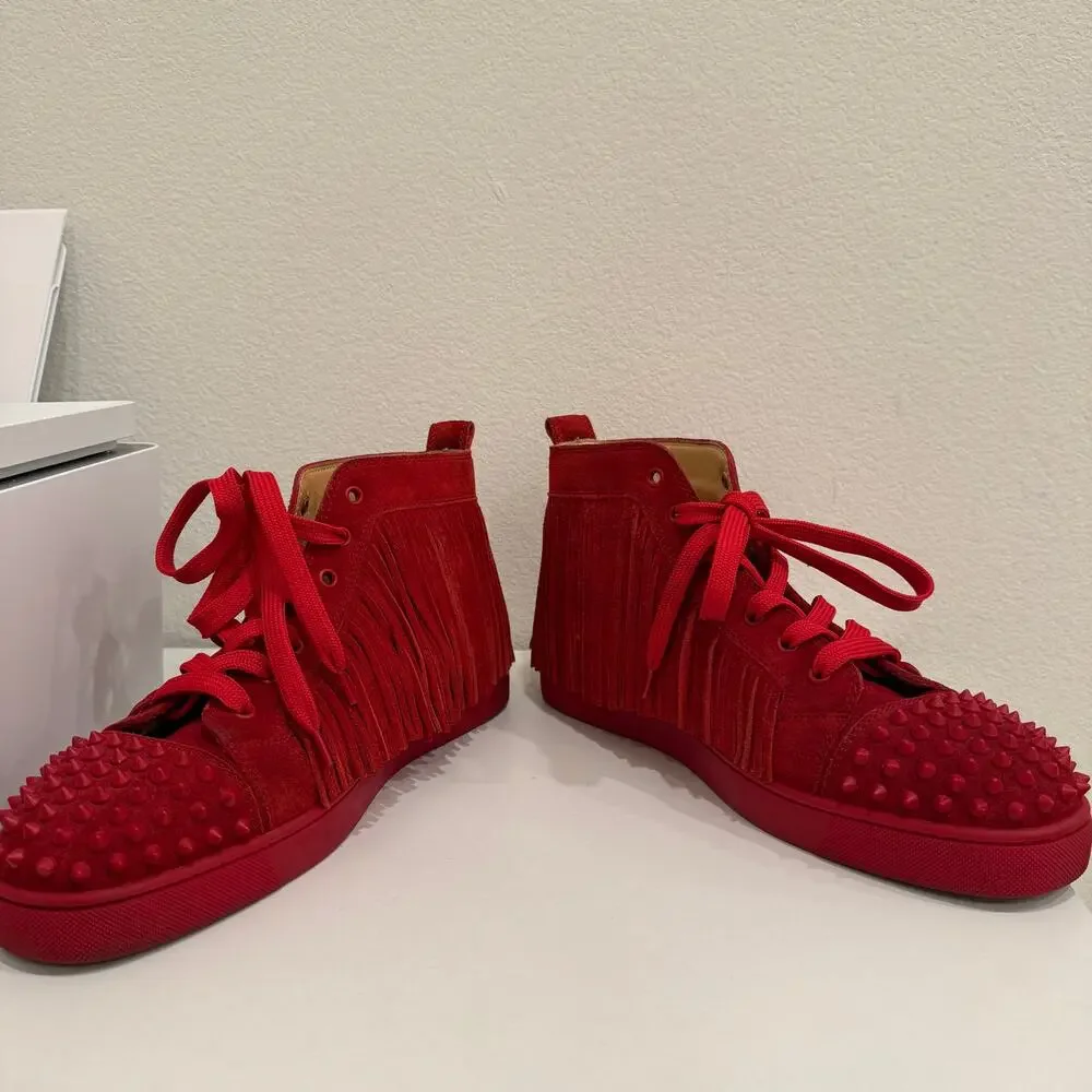 Christian Louboutin Coachelito Red Suede Fringe Spike High Top Sneakers Men’s 11